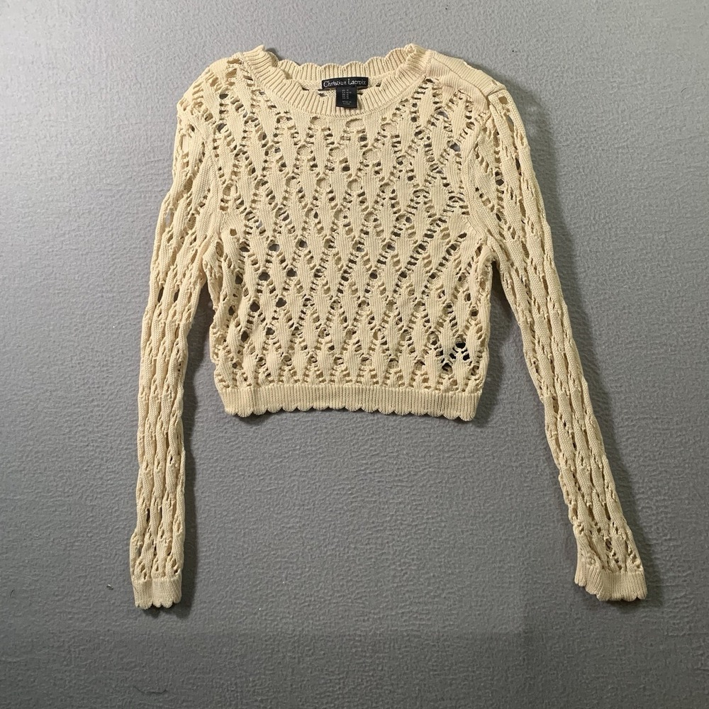 Christian Lacroix Designer Open Knit Crochet Top Size Medium- Cotton Blend